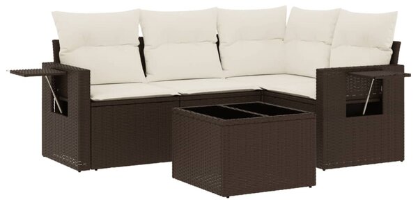 5 részes barna polyrattan kerti ülőgarnitúra párnával