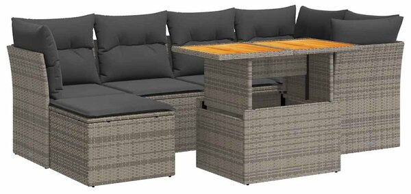 7 részes szürke polyrattan kerti ülőgarnitúra párnákkal