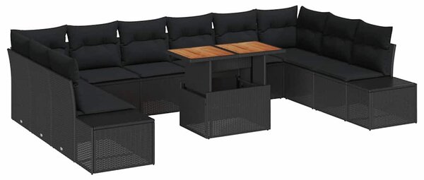 Kerti Kanapé Szett tárolóval 11 pcs Fekete Poli rattan