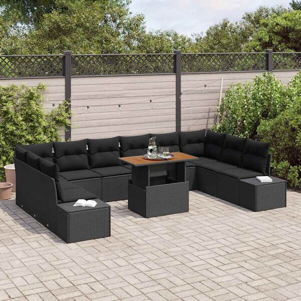 Kerti Kanapé Szett tárolóval 11 pcs Fekete Poli rattan