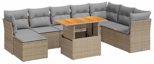 9 részes bézs polyrattan kerti ülőgarnitúra párnákkal