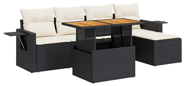 6 részes fekete polyrattan kerti ülőgarnitúra párnákkal