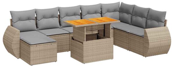 9 részes bézs polyrattan kerti ülőgarnitúra párnákkal