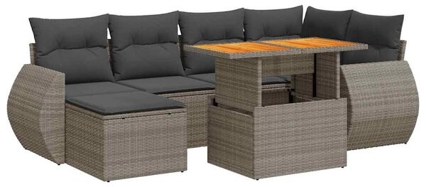 7 részes szürke polyrattan kerti ülőgarnitúra párnákkal