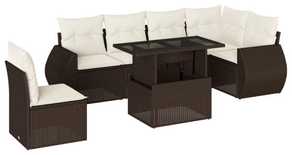 7 részes barna polyrattan kerti ülőgarnitúra párnákkal