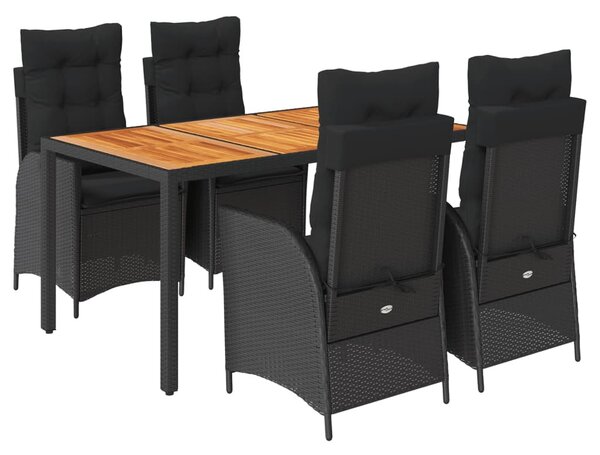 5 részes fekete polyrattan kerti étkezőgarnitúra párnákkal