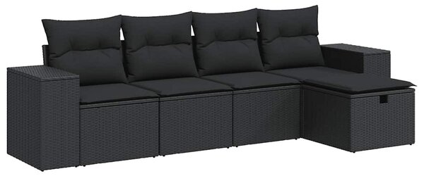 5 részes fekete polyrattan kerti kanapészett párnákkal
