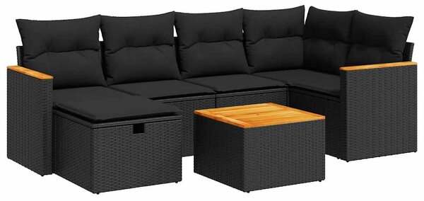 7 részes fekete polyrattan kerti ülőgarnitúra párnával