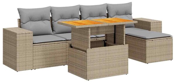 6 részes bézs polyrattan kerti ülőgarnitúra párnával