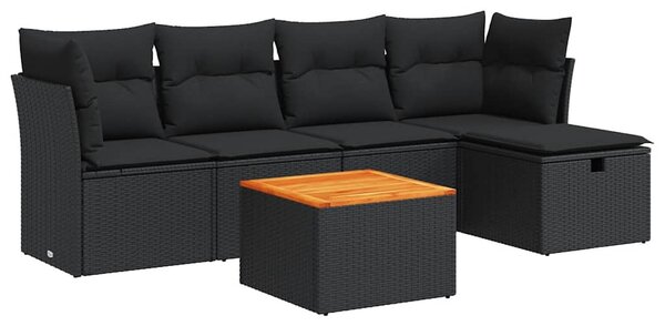 6 részes fekete polyrattan kerti ülőgarnitúra párnákkal