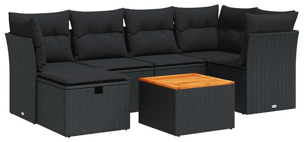 7 részes fekete polyrattan kerti ülőgarnitúra párnával