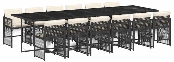 13 részes fekete polyrattan kerti ülőgarnitúra párnákkal