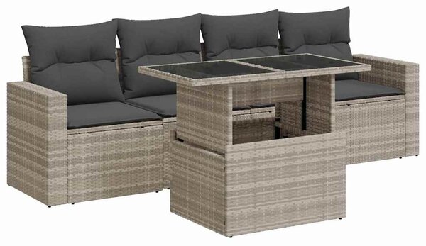 5 részes világosszürke polyrattan kerti ülőgarnitúra párnákkal