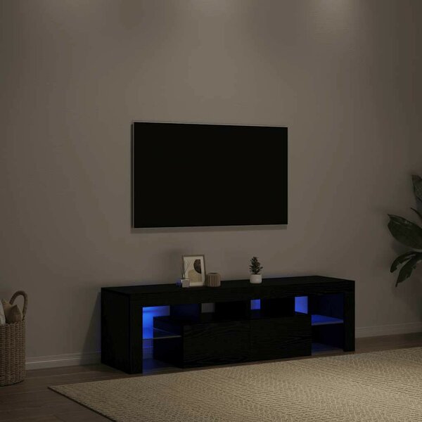 Fekete tölgy szerelt fa TV-szekrény LED-ekkel 140x36,5x40 cm