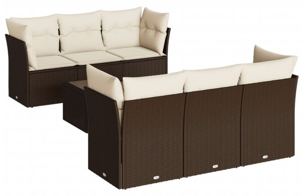 7 részes barna polyrattan kerti ülőgarnitúra párnákkal