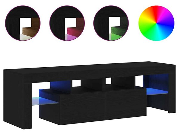 Fekete tölgy szerelt fa TV-szekrény LED-ekkel 140x36,5x40 cm