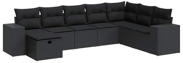 8 részes fekete polyrattan kerti ülőgarnitúra párnákkal