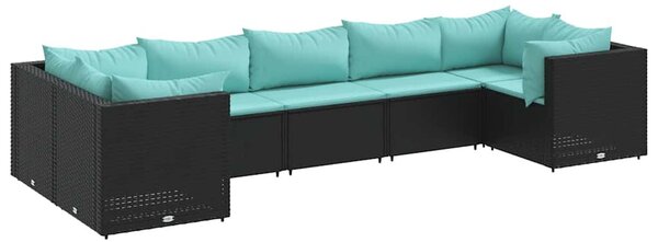 7 részes fekete polyrattan kerti ülőgarnitúra párnákkal