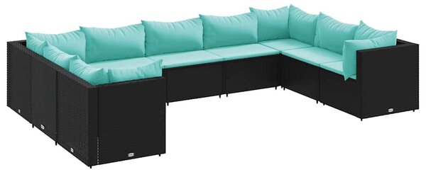 9 részes fekete polyrattan kerti ülőgarnitúra párnákkal