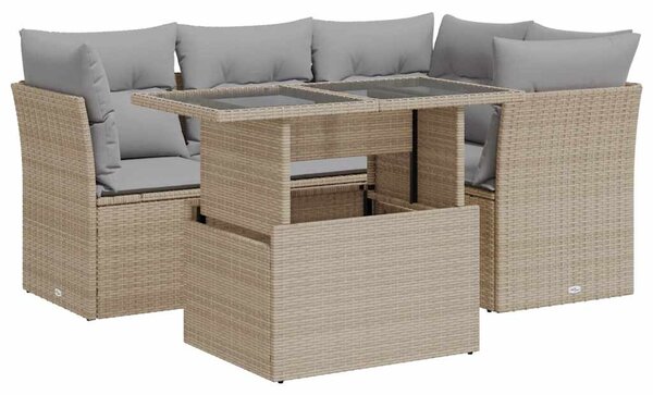 5 részes bézs polyrattan kerti ülőgarnitúra párnákkal