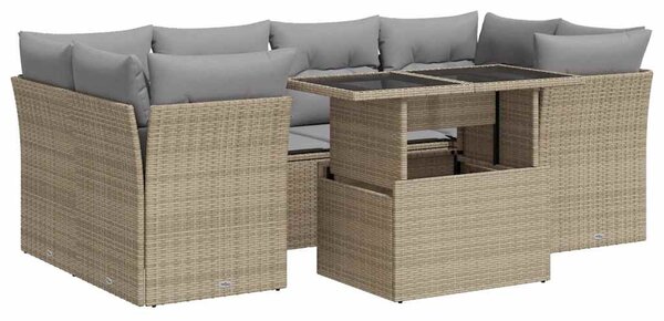 7 részes bézs polyrattan kerti ülőgarnitúra párnákkal