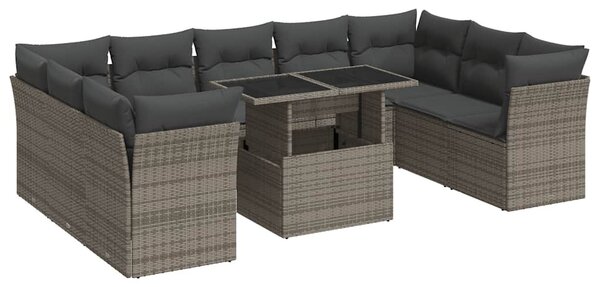 10 részes szürke polyrattan kerti ülőgarnitúra párnákkal