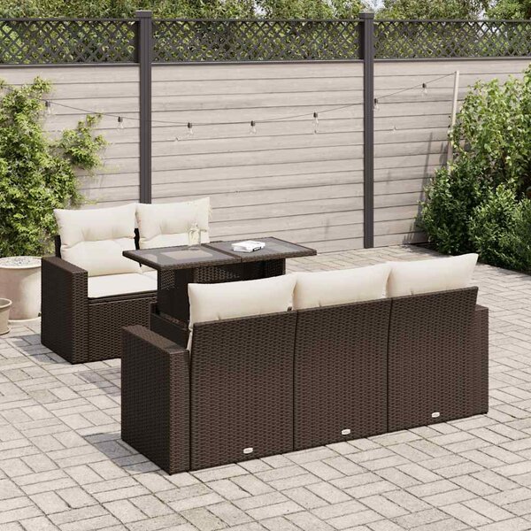 6 részes barna polyrattan kerti ülőgarnitúra párnával