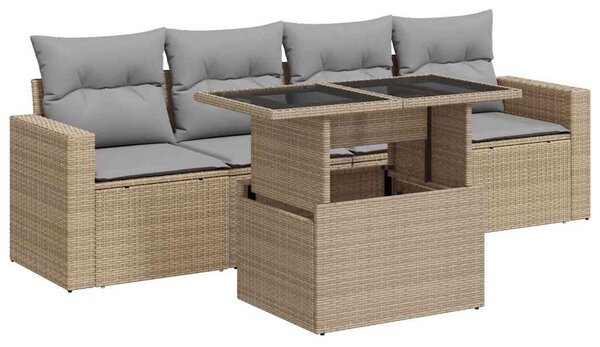 5 részes bézs polyrattan kerti ülőgarnitúra párnákkal