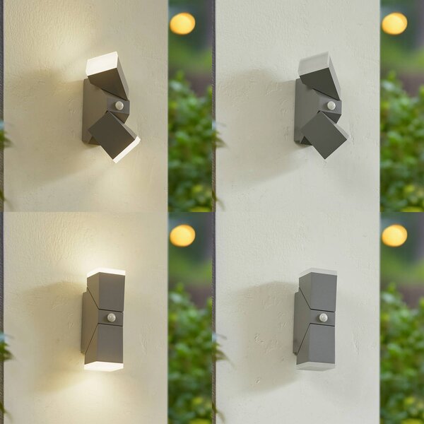 Lindby Sally LED fali világítás, 22 cm, szürke, IP54, érzékelővel, Alu / szürke / cink, Alumínium, Modern