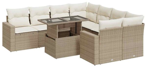 9 részes bézs polyrattan kerti ülőgarnitúra párnákkal