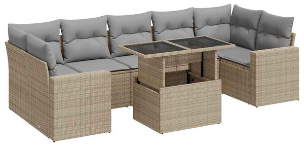 8 részes bézs polyrattan kerti ülőgarnitúra párnával