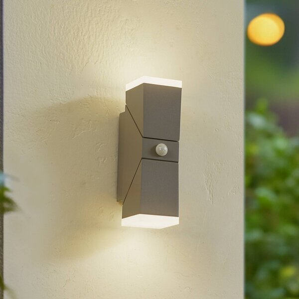 Lindby Sally LED fali világítás, 22 cm, szürke, IP54, érzékelővel, Alu / szürke / cink, Alumínium, Modern