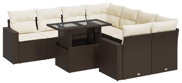 9 részes barna polyrattan kerti ülőgarnitúra párnákkal