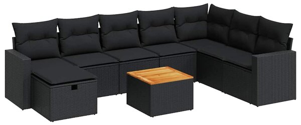 9 részes fekete polyrattan kerti ülőgarnitúra párnákkal