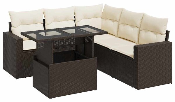 6 részes barna polyrattan kerti ülőgarnitúra párnával