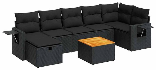 8 részes fekete polyrattan kerti ülőgarnitúra párnákkal