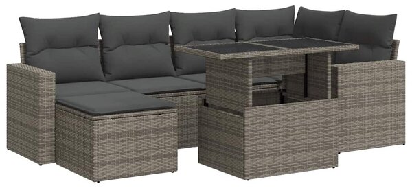 7 részes szürke polyrattan kerti ülőgarnitúra párnákkal