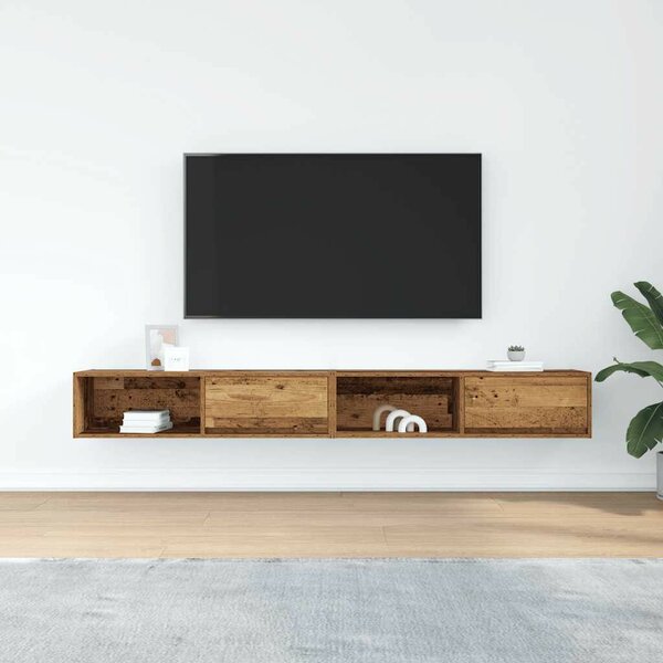 2 db antik fa szerelt fa fali TV-szekrény 100x31x25,5 cm