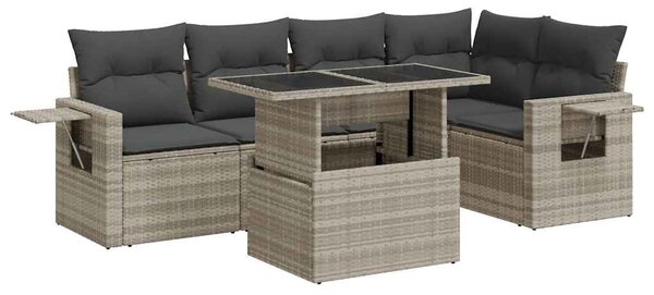 6 részes világosszürke polyrattan kerti ülőgarnitúra párnákkal