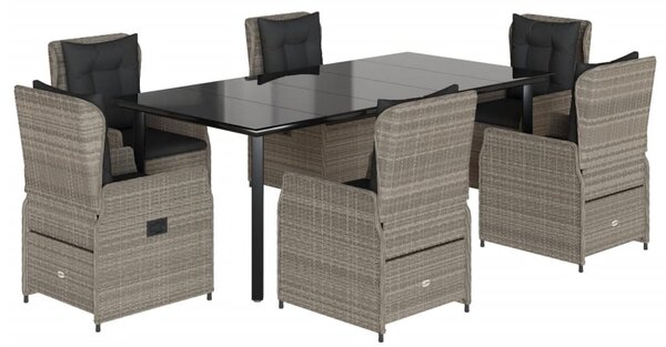 7 részes világosszürke polyrattan kerti étkezőszett párnával