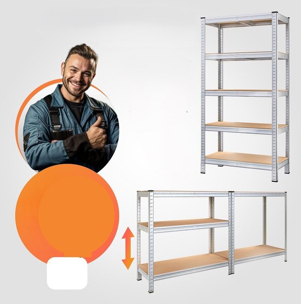 Monzana HEAVY nagy teherbírású polc, 2 darab, max 875kg, 90x40x180cm, ezüst