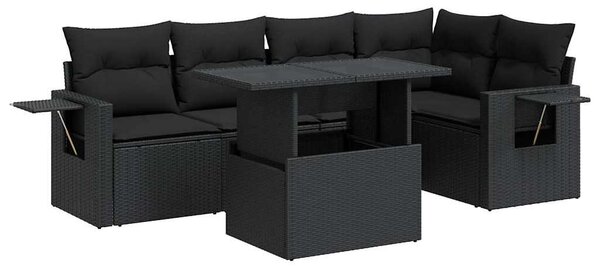 6 részes fekete polyrattan kerti ülőgarnitúra párnákkal