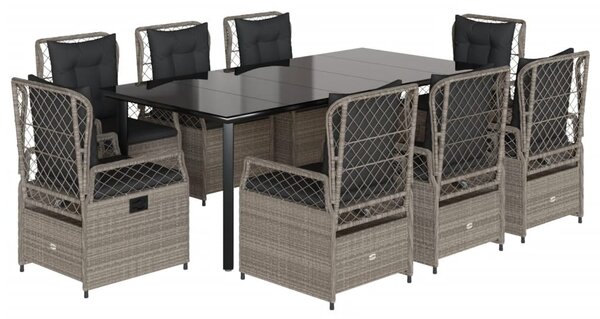 9részes világosszürke polyrattan kerti étkezőgarnitúra párnával
