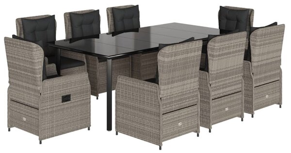9részes világosszürke polyrattan kerti étkezőgarnitúra párnával