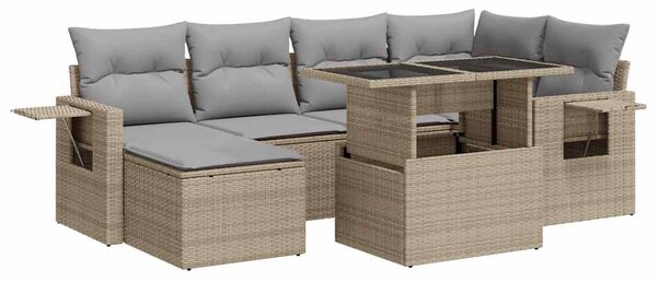 7 részes bézs polyrattan kerti ülőgarnitúra párnákkal