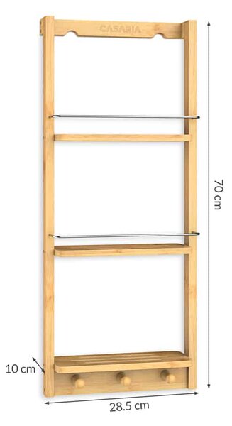 BAMBOO fürdőszobai függő polc, 28,5x10x70cm, 3 polc, barna Casaria