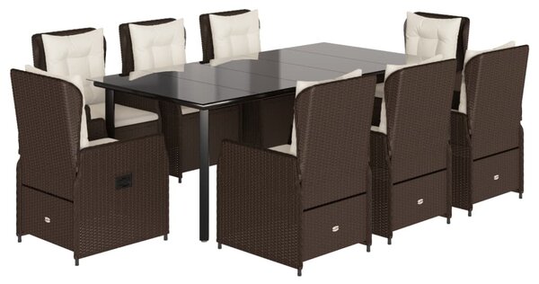 9 részes barna polyrattan kerti étkezőgarnitúra párnákkal