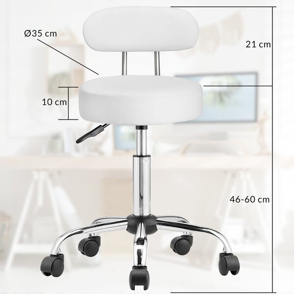 ROLAND háttámlás görgős puff, Ø35cm, fehér Casaria