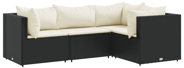 4 részes fekete polyrattan kerti ülőgarnitúra párnákkal