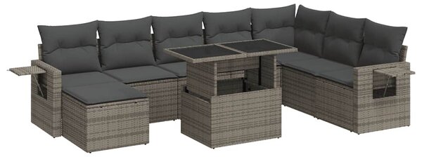 9 részes szürke polyrattan kerti ülőgarnitúra párnákkal